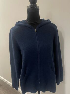 Navy Zip-Front Hooded Sweater